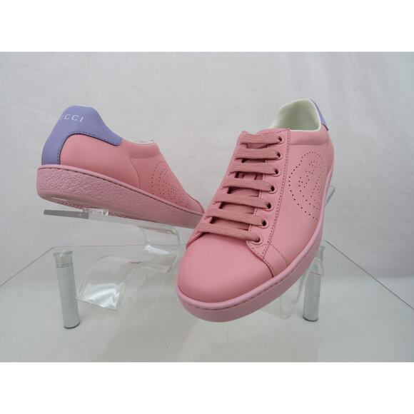 NIB GUCCI 598527 ACE GG INTERLOCKING LEATHER PINK BLUE LOGO LOW SNEAKERS 35 $780 - Picture 6 of 13